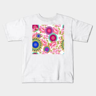 Floral pattern with colorful geometric motifs Kids T-Shirt